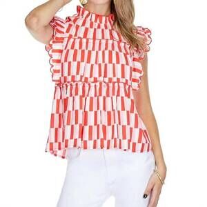 NEW JOY JOY scallop tiered top in red medley